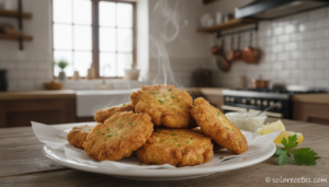 Buñuelos de bacalao dorados y crujientes en plato con papel absorbente