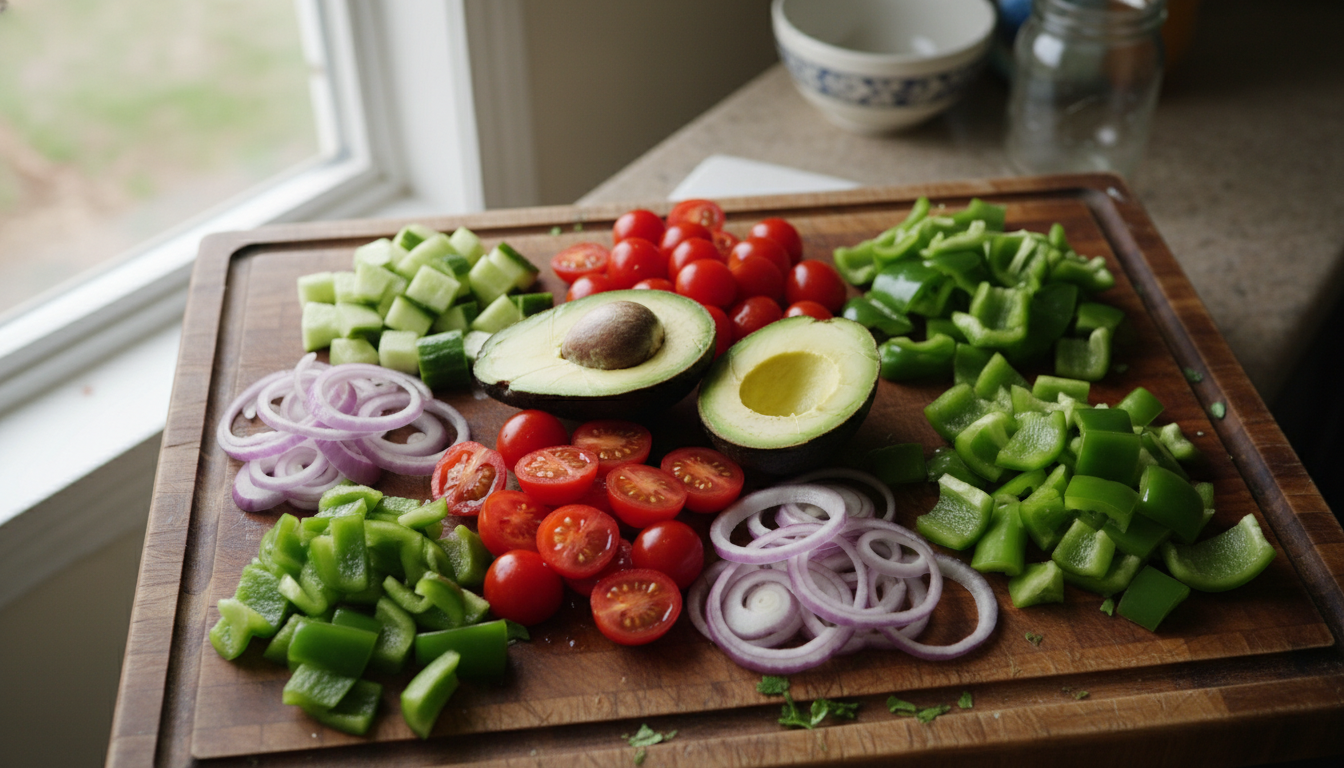 Gazpacho de aguacate con jamón: receta fresquísima 1 Ingredientes del gazpacho de aguacate: aguacates, tomates, pepino y pimiento