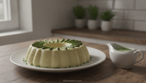 Pastel de espárragos al baño maría desmoldado con salsa