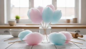Algodón de azúcar casero rosa y azul en palitos de madera