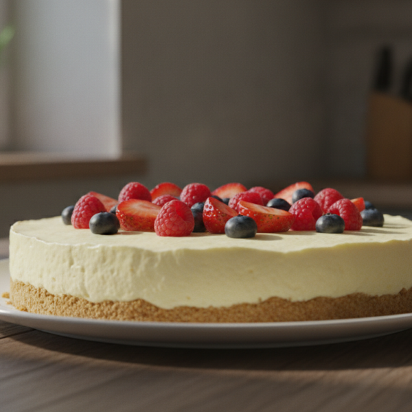Semifrío de queso y frutas rojas sobre base de galleta