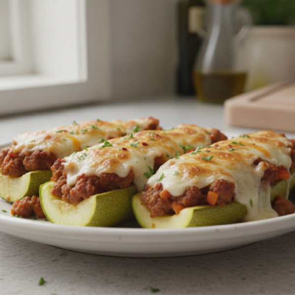 Calabacines rellenos de carne y verduras gratinados con mozzarella
