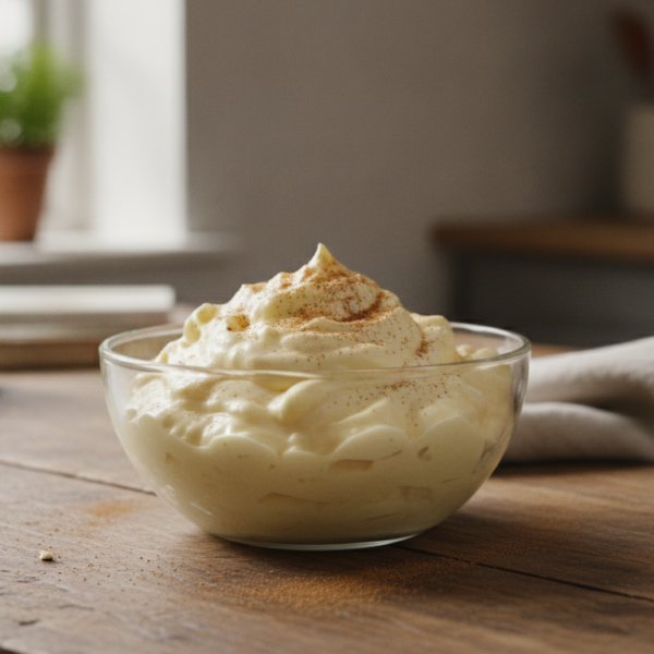Espumilla casera de crema de yemas y azúcar en bol de cristal