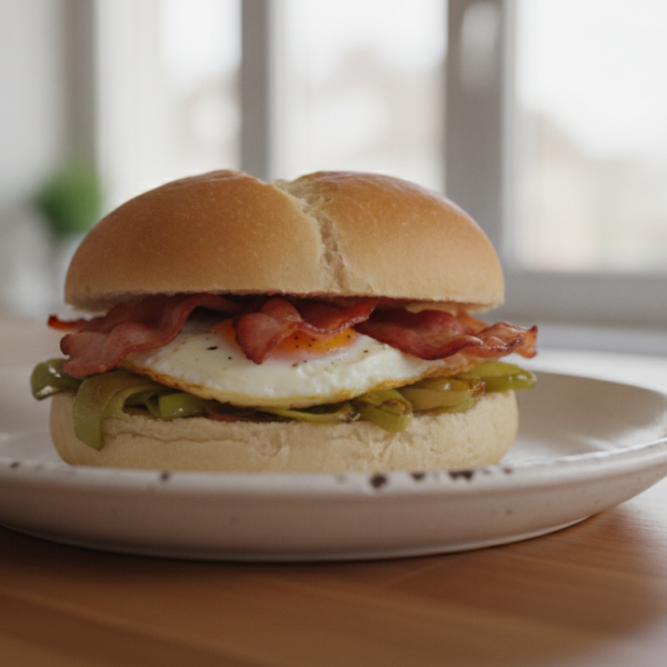 Panecillo relleno con huevo bacon y puerro al horno