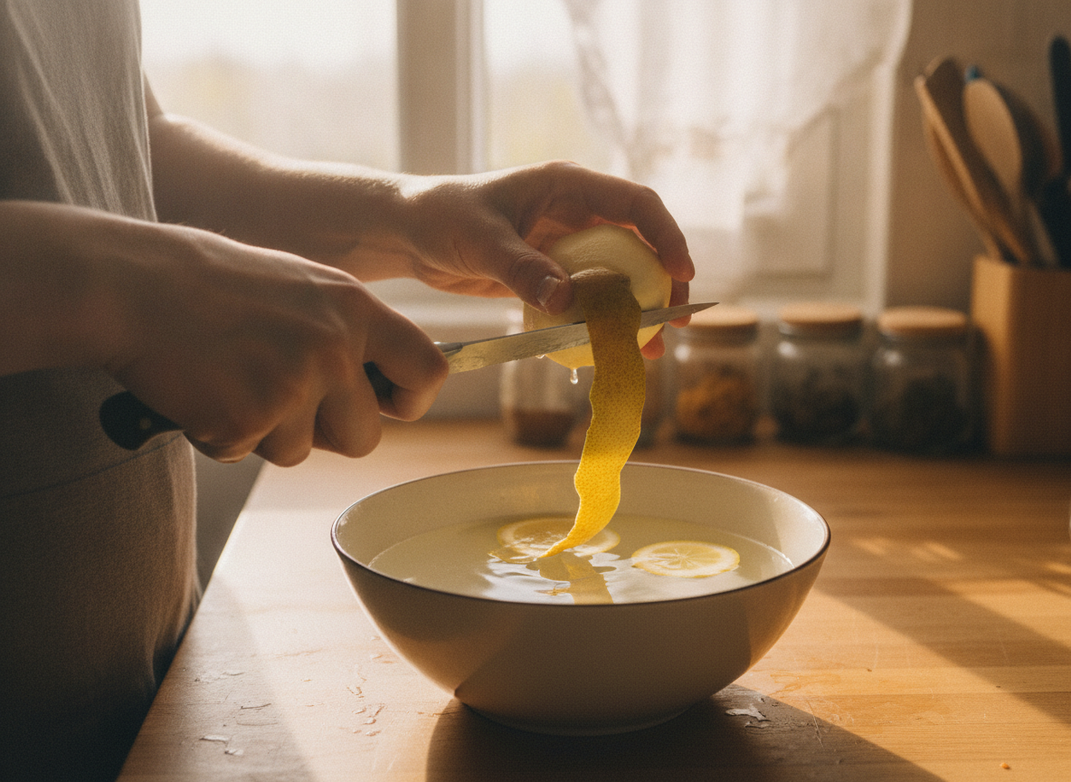 Peras al vino tinto: receta clásica con salsa reducida 1 Pelando las peras con cuidado para que mantengan la forma