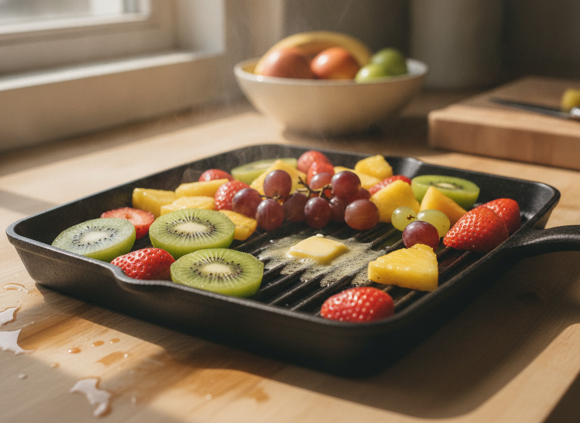 Frutas variadas a la plancha para el bizcocho