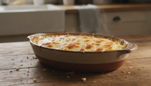 Patatas con queso gratinado en fuente de horno