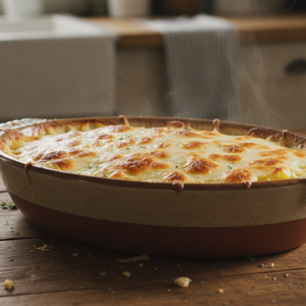 Patatas con queso gratinado en fuente de horno