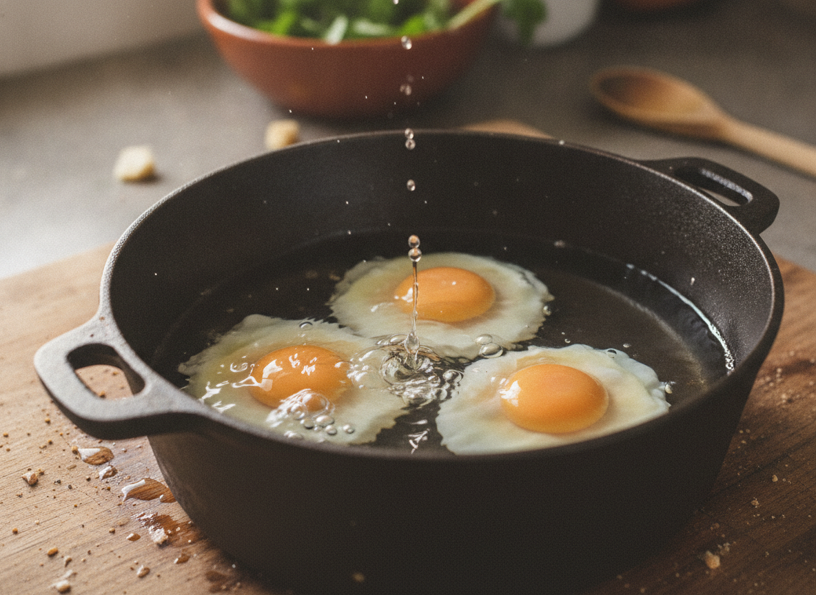 Huevos con salsa holandesa y jamón: receta clásica de brunch 2 Escalfando los huevos en agua con vinagre