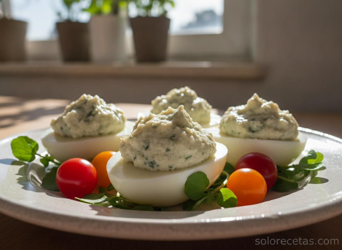 Huevos rellenos al roquefort: aperitivo cremoso fácil 2 Huevos ya rellenos con la crema de roquefort