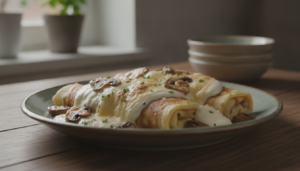 Crepes de pollo rellenas con bechamel y mozzarella