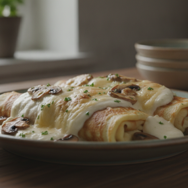 Crepes de pollo rellenas con bechamel y mozzarella