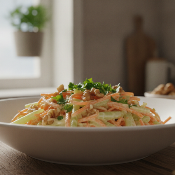Ensalada Savoy con zanahoria apio nueces y mayonesa