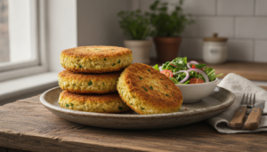 Milanesas vegetarianas de arroz y garbanzos doradas