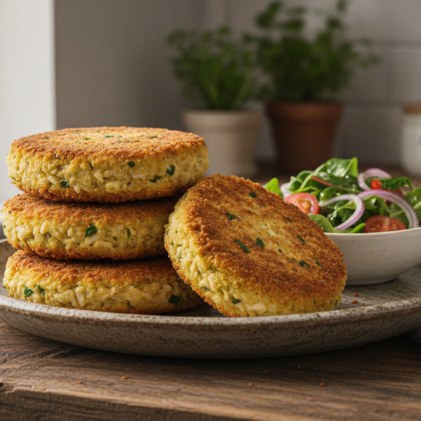 Milanesas vegetarianas de arroz y garbanzos doradas