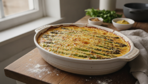 Esparragos gratinados con salsa de mostaza recién horneados