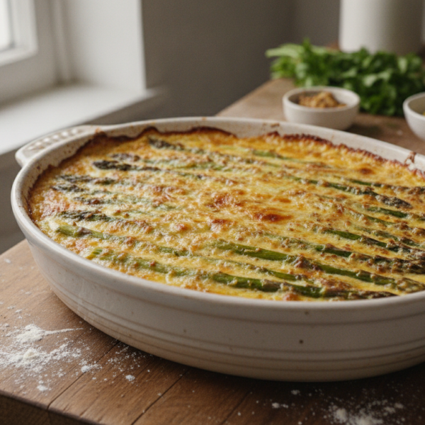 Esparragos gratinados con salsa de mostaza recién horneados