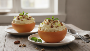 Pomelo relleno con queso fresco light y frutos secos