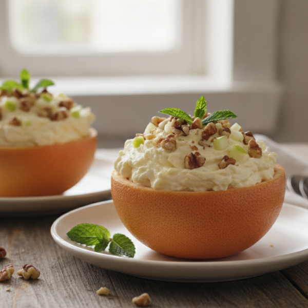 Pomelo relleno con queso fresco light y frutos secos