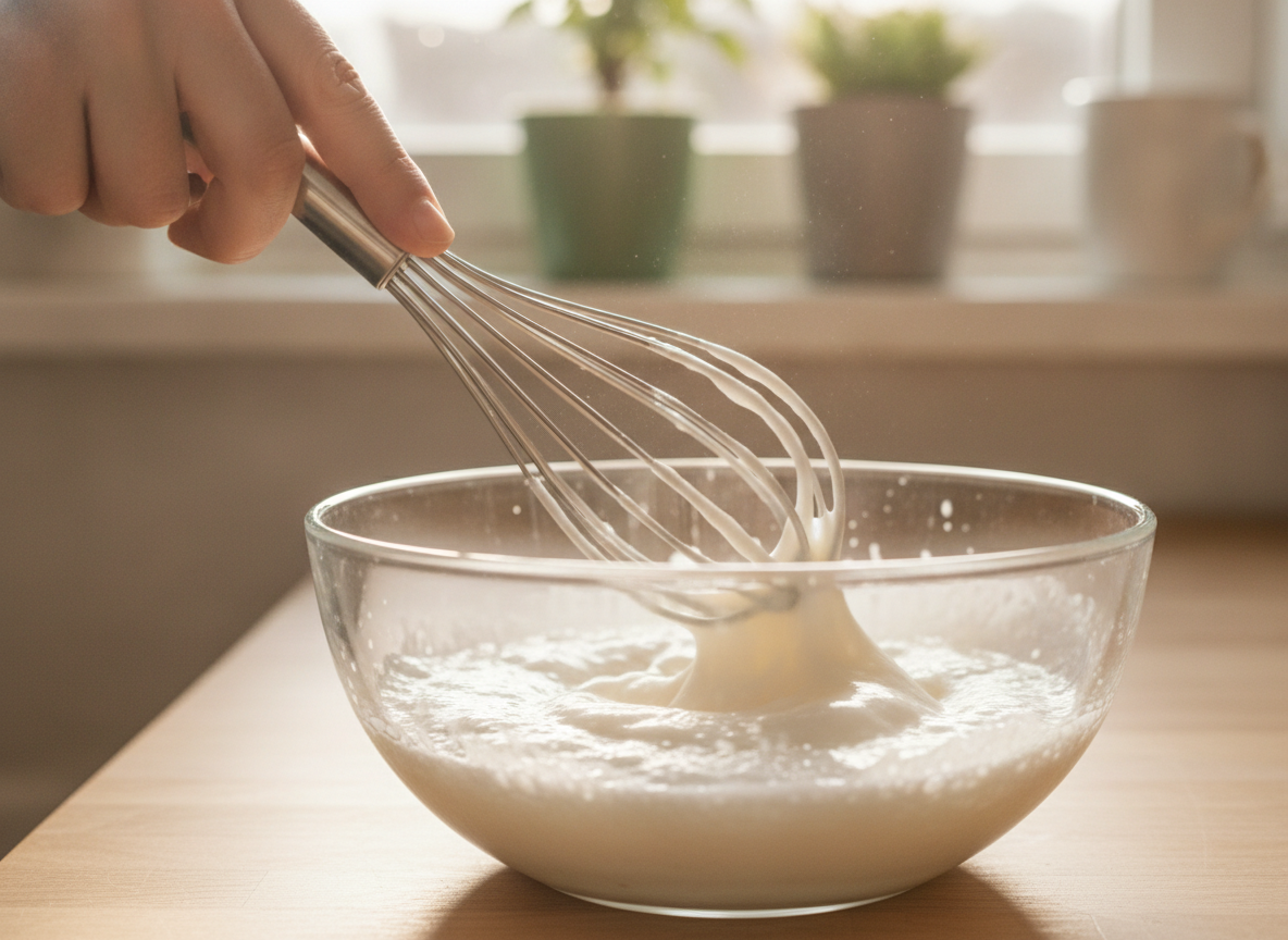 Mousse de café con requesón: receta fácil sin horno 1 Montando las claras de huevo a punto de nieve firmes
