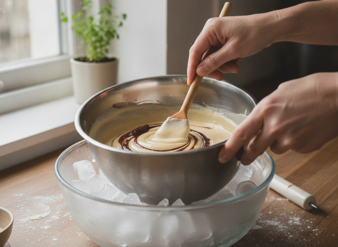 Helado de castañas casero: receta cremosa de otoño 2 Mezclando la crema de castañas antes de congelar
