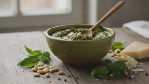 Pesto a la genovesa casero en un cuenco