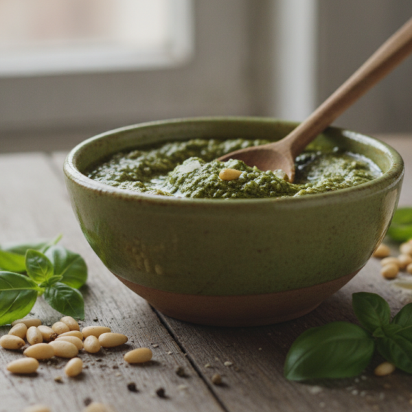 Pesto a la genovesa casero en un cuenco