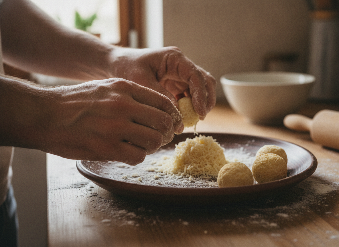 Albóndigas de queso fritas: la receta clásica 1 Formando las albóndigas de queso con las manos