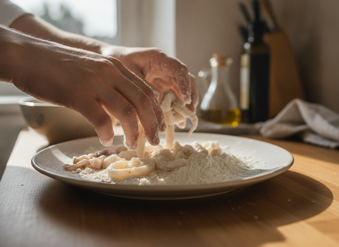 Chipirones fritos crujientes: receta fácil de sartén 1 Chipirones pasados por harina antes de freírlos