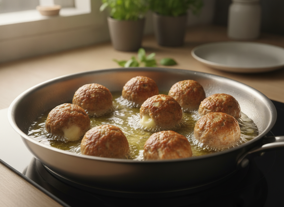 Albóndigas de queso fritas: la receta clásica 2 Friendo las albóndigas de queso en aceite de oliva