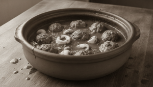 Sepia con albóndigas en salsa de tomate con azafrán