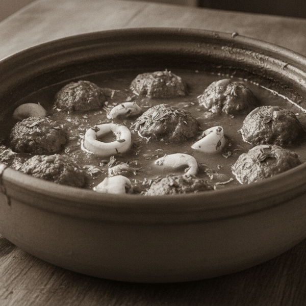 Sepia con albóndigas en salsa de tomate con azafrán