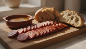 Chorizos a la sidra cortados en rodajas listos para servir
