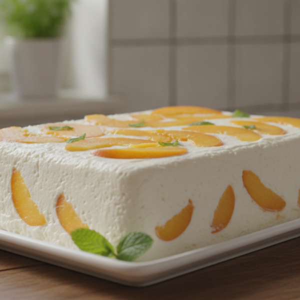 Cheesecake agridulce de requesón y melocotón con hojas de menta