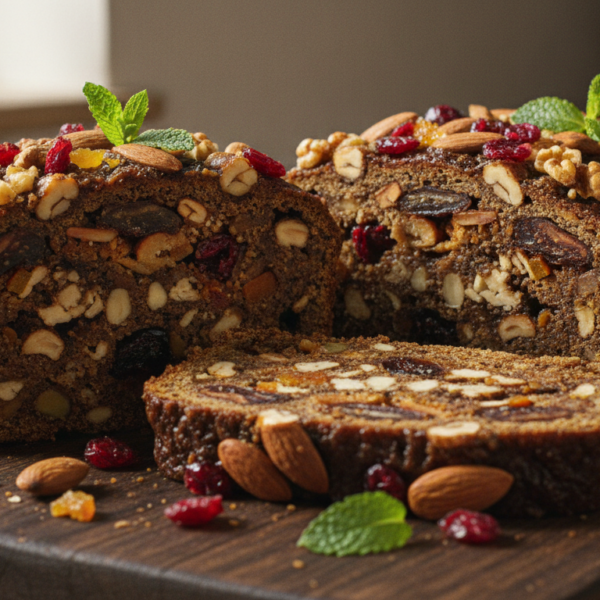 Pan de higos tradicional con almendras, nueces, dátiles y naranja confitada