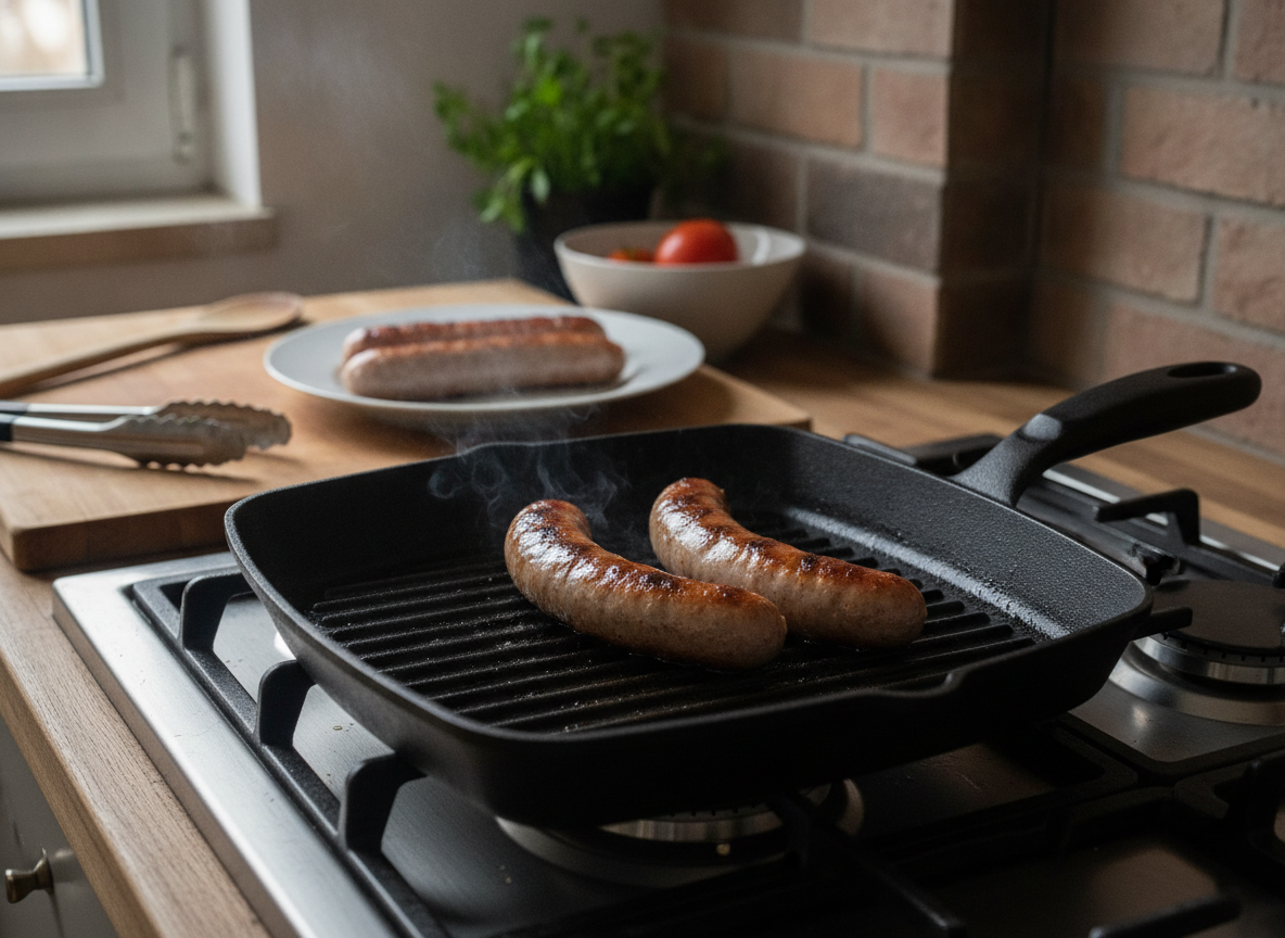 Butifarra con alubias blancas: receta catalana casera 2 Butifarras asadas a la parrilla doradas y jugosas