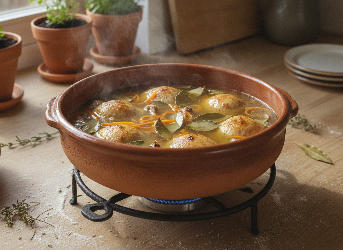 Codornices en escabeche: receta tradicional casera 2 Cazuela de codornices en escabeche cociendo a fuego suave