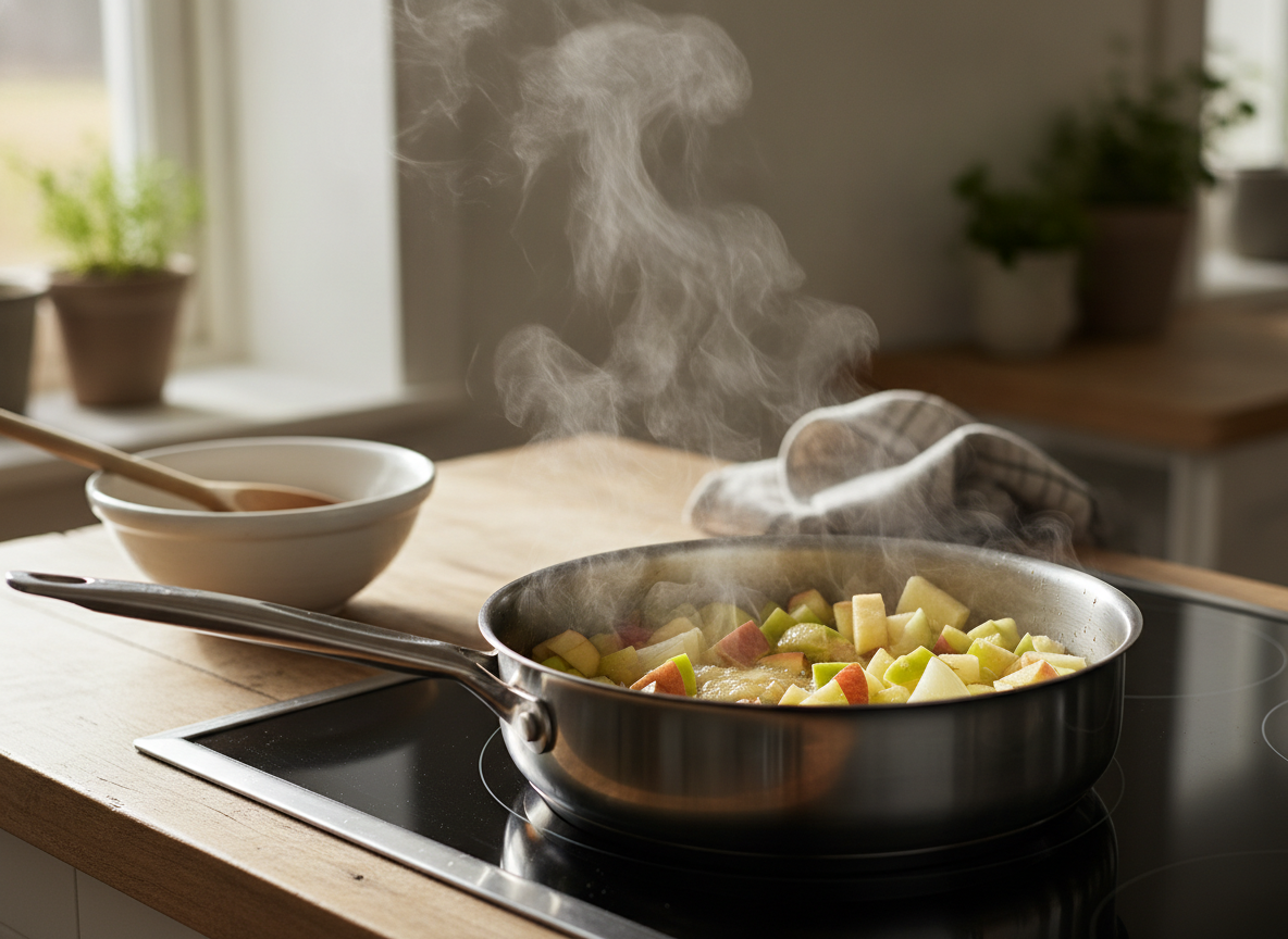 Sopa fría de manzana al curry: receta refrescante 1 Manzanas y cebolla pochándose en mantequilla