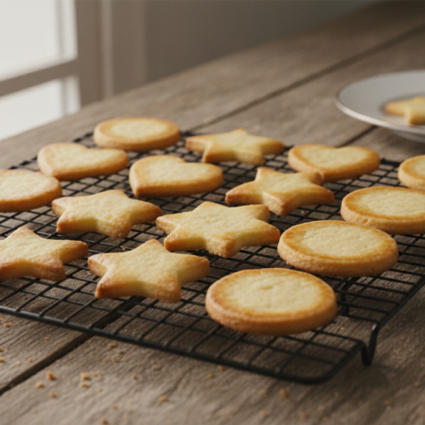 Galletas de mantequilla caseras recién horneadas en formas variadas