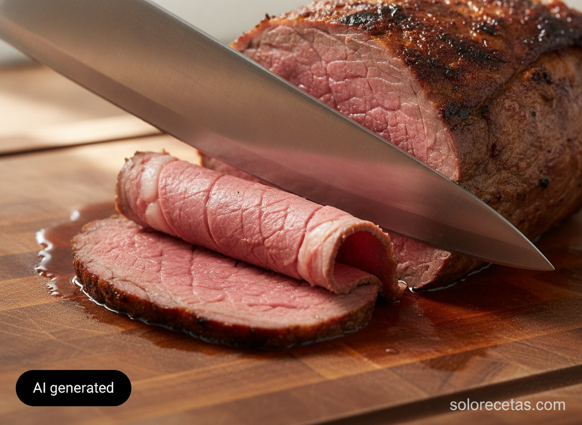 Cortando el roast beef en lonchas finas