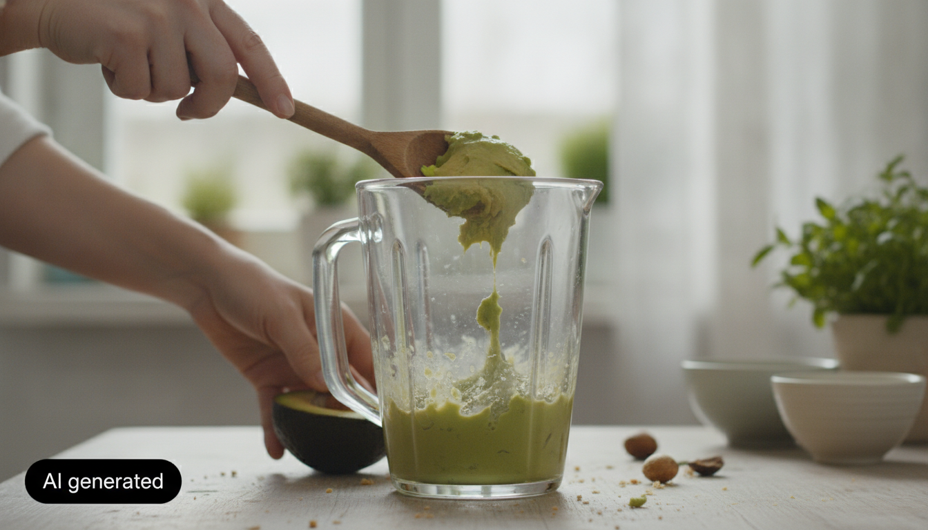 Trozos de aguacate en la batidora para preparar la mousse