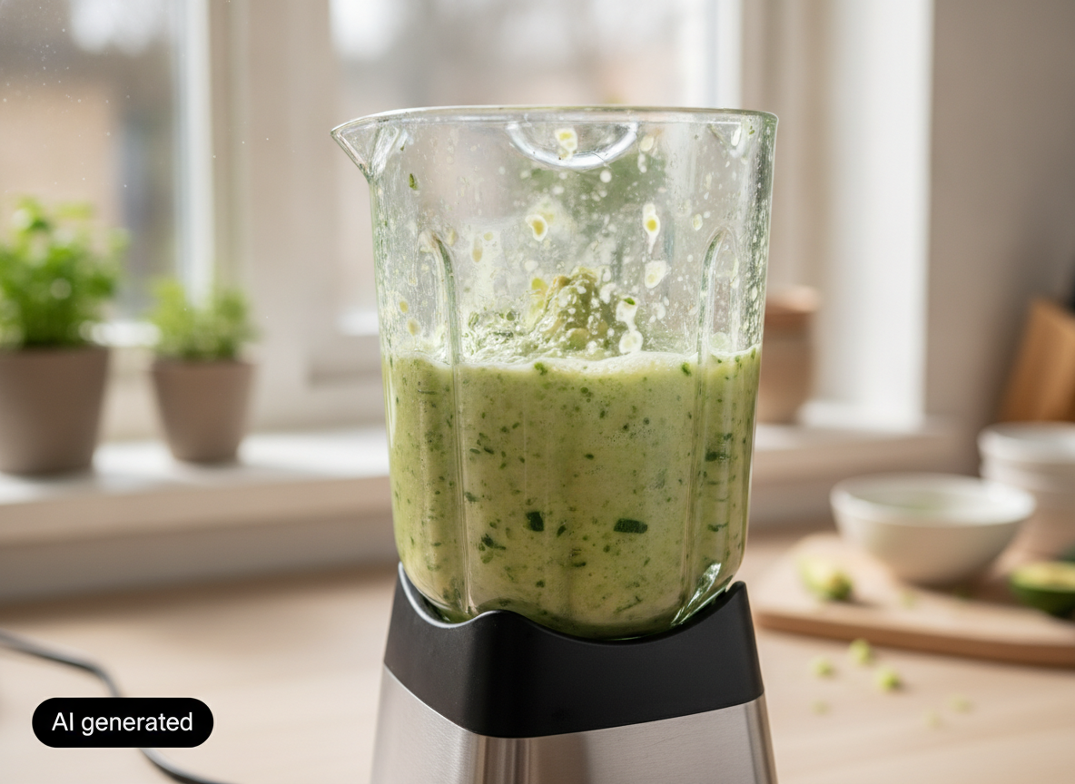 Sopa fría de pepino y aguacate: receta refrescante 1 Triturando el pepino y el aguacate para la sopa fria