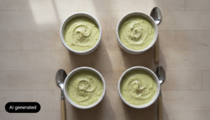 Mousse de aguacate servida en tazas individuales