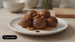 Albondigas de ternera con champinones en salsa de tomate y vino blanco