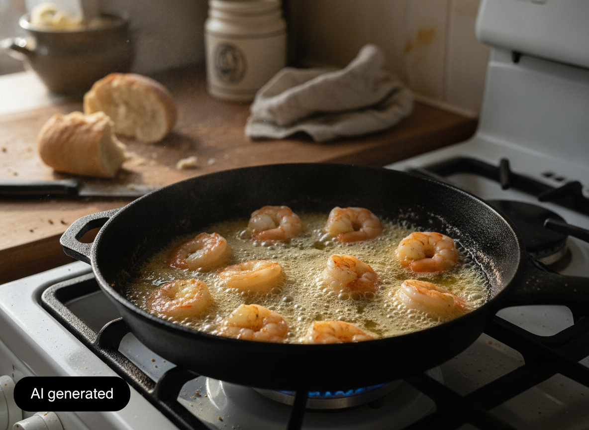 Gambas friendose en mantequilla