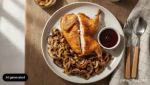 Codorniz frita con champiñones y cebolla a la granadina